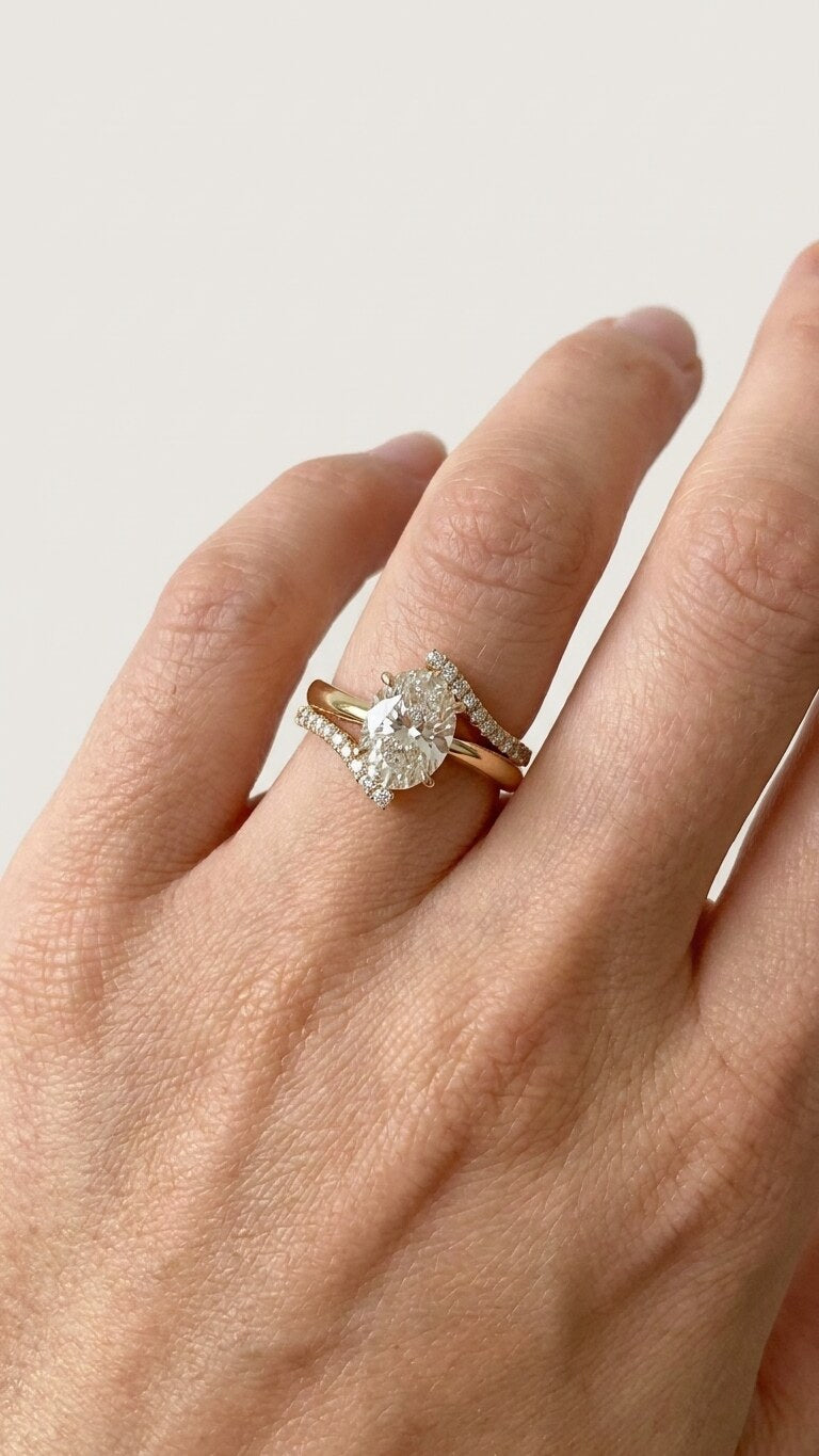 The Aurora Twist Oval Royale engagement ring side view