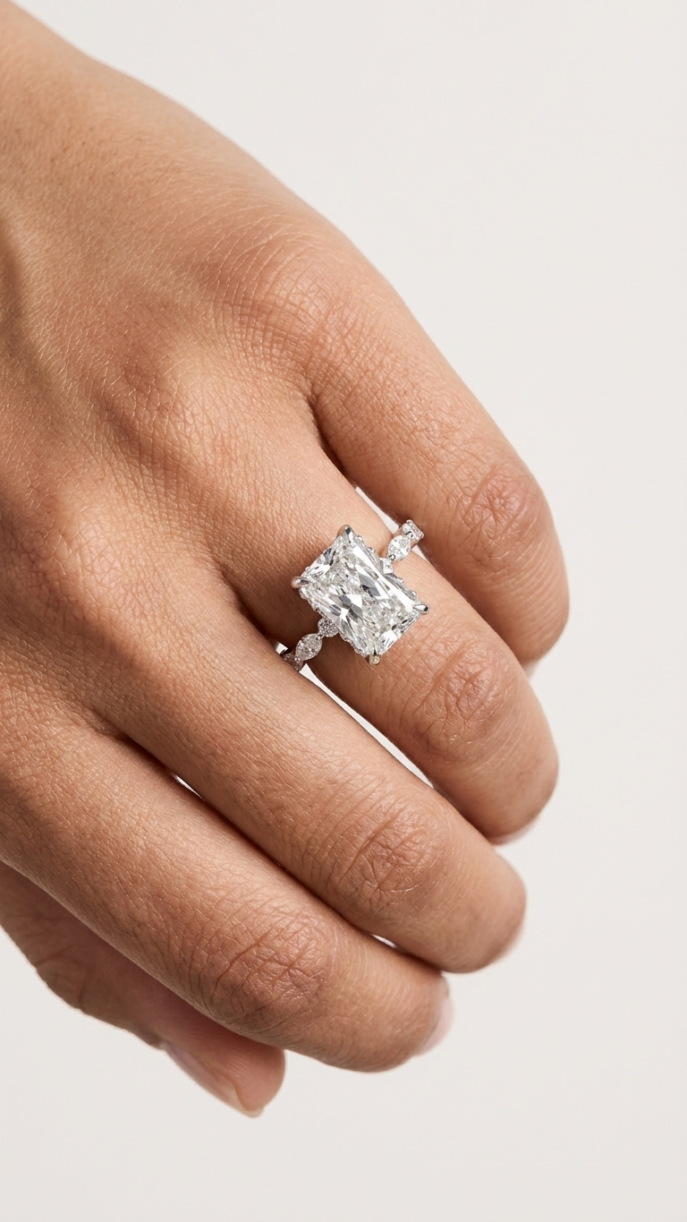 The Namrata - close-up detail of 2.08ct radiant cut center diamond