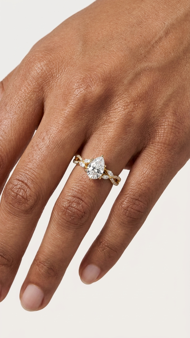 The Valentina engagement ring on hand